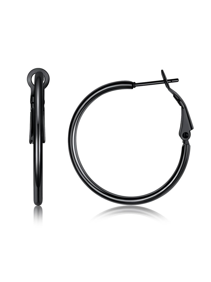 FOCALOOK Black Hoop Earrings for Women, 30mm Lightweight Large Hoops, Hypoallergenic Thin Black Stainless Steel Earrings - Image 1